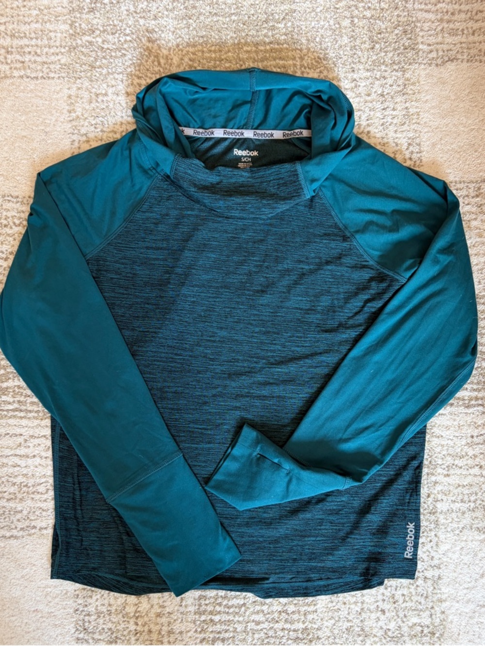 Reebok Womens Teal Green Heather Reflective Cowl Neck Long Sleeve Top Size Small